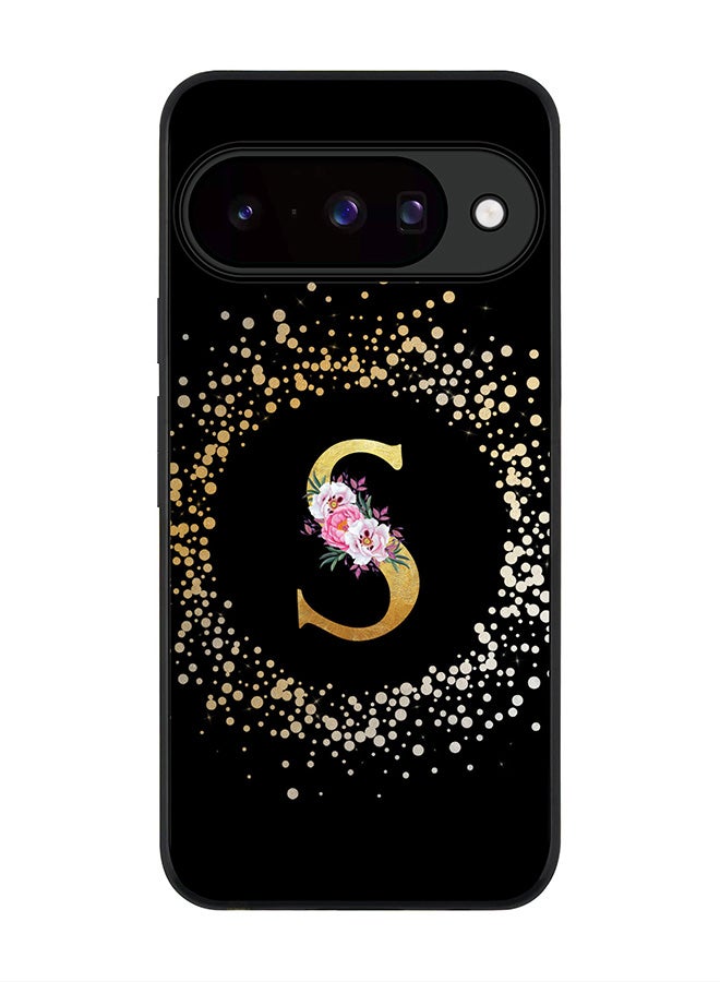 For Google Pixel 10 Case,Slim fit Camera Protection, Shockproof Thin Phone cover  - Custom Monogram Floral - S ( Black )